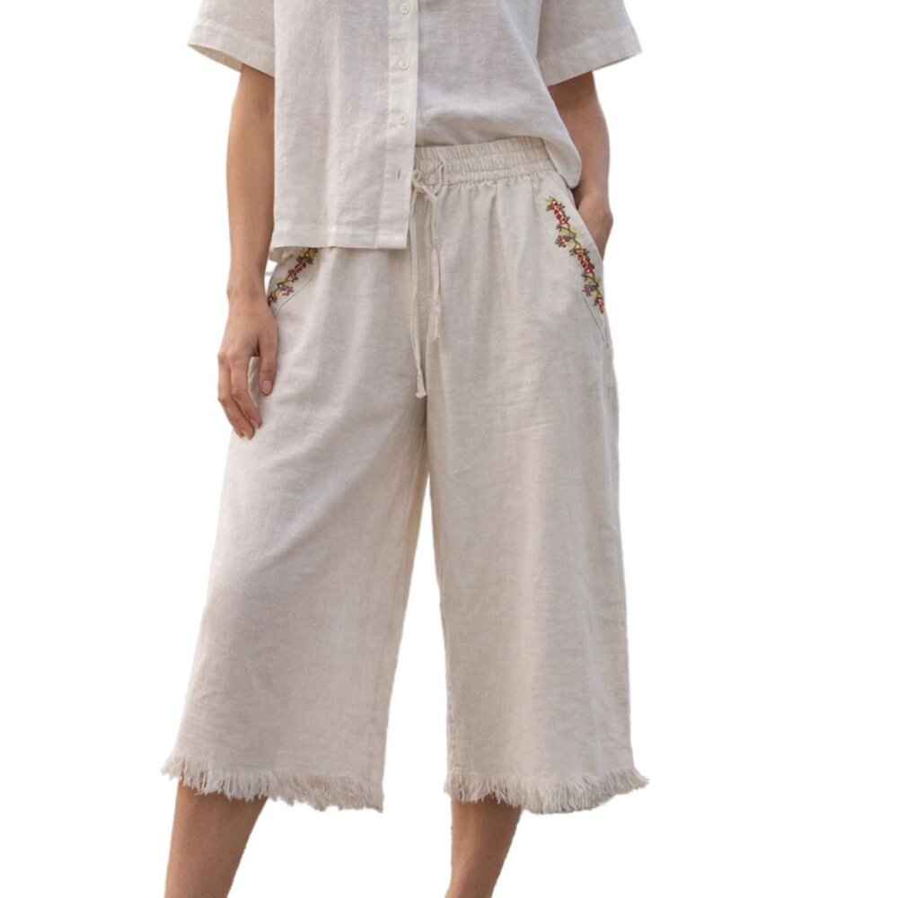 Bronz Cotton-flax-blend Wide Leg Capris